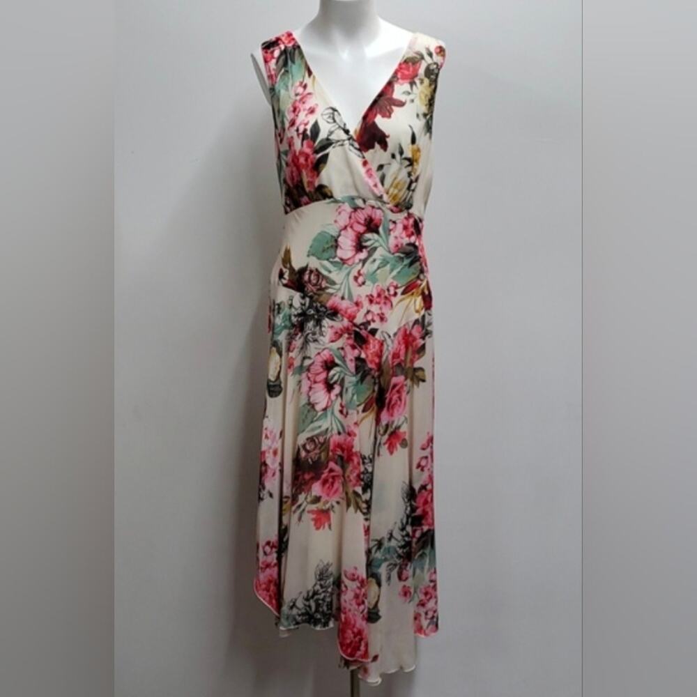 Connected Apparel Floral V Neck Midi Dress Sleeveless Women's 14 Wedding Guest